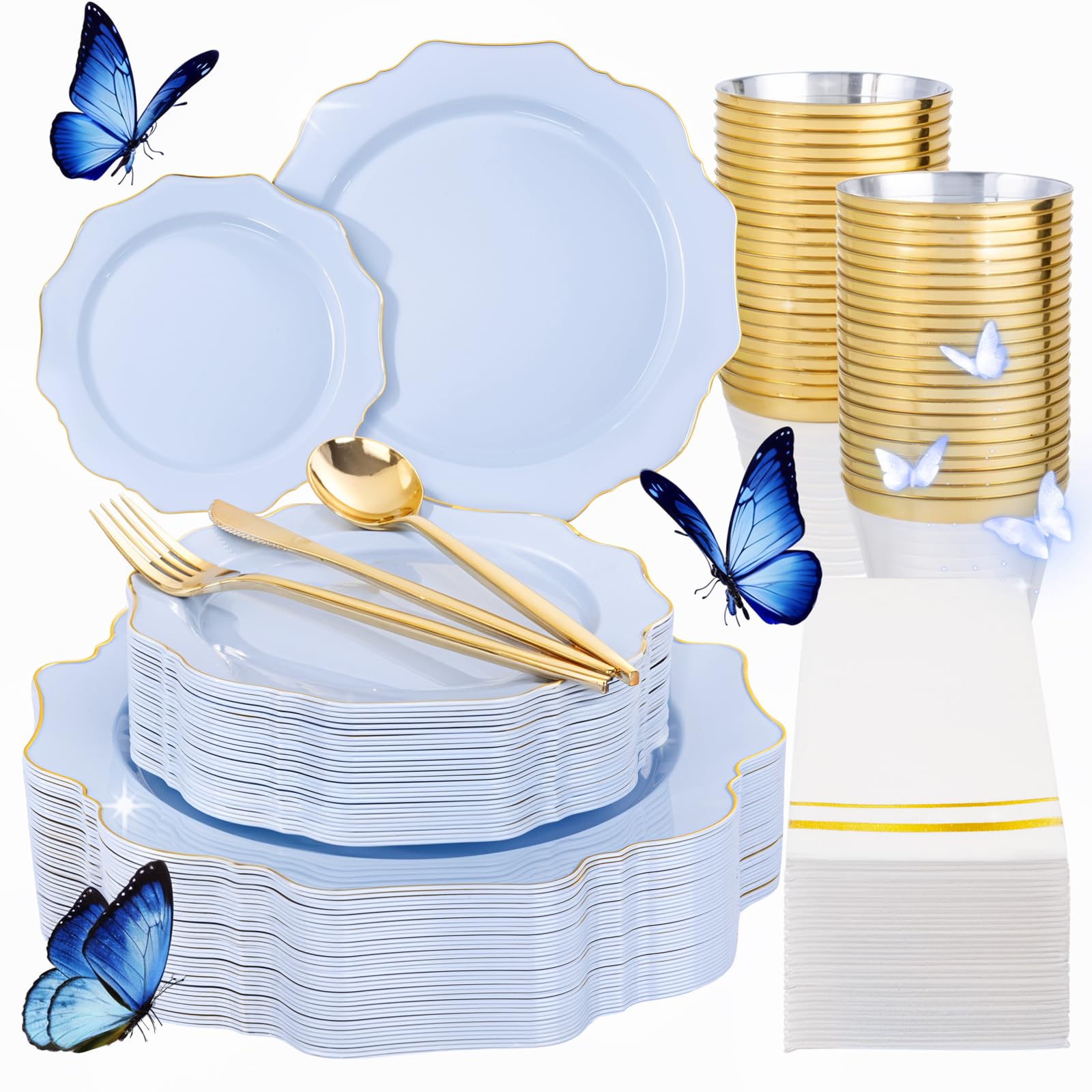 Pink & Gold Disposable Plates - Party Dinnerware -12