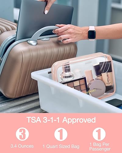 Miniatura 9 de BAGSMART Bolsa de aseo aprobada por la TSA, organizador de cosméticos de maquillaje transparente, bolsa de viaje de tamaño de cuarto de galón para