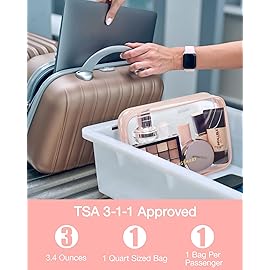 BAGSMART Clear Toiletry Bag, 3 Pack TSA Approved Travel Toiletry bag Carry on Travel Accessories Bag Airport Airline Quart Size Bags Water Repellent Makeup Cosmetic Bag for Women (Nude Pink-3pcs)