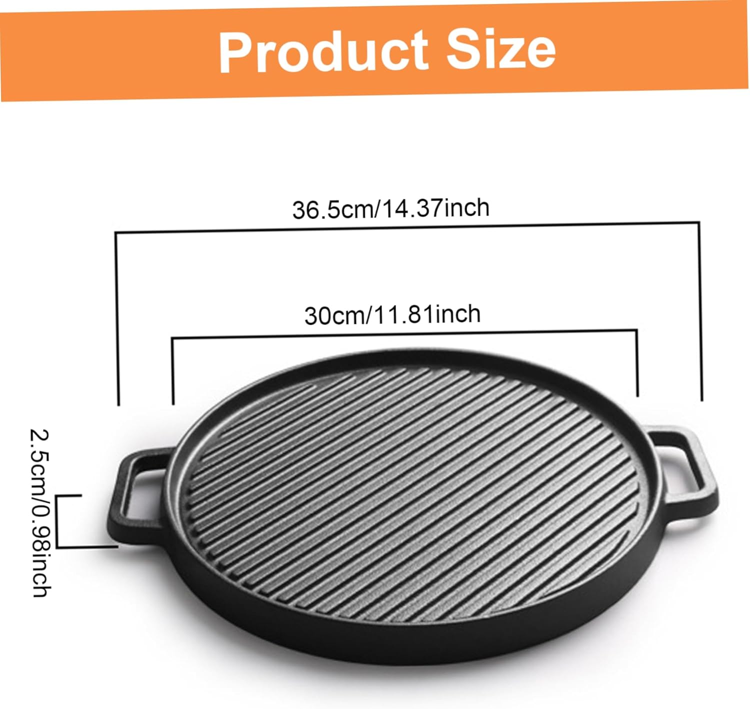 Cast Iron Griddle Pan 11.8 Dia Dual-Sided Non-Stick Grill Pan Coating Free Bbq Griddle Plate with Handles for Induction Gas Halogen Stoves