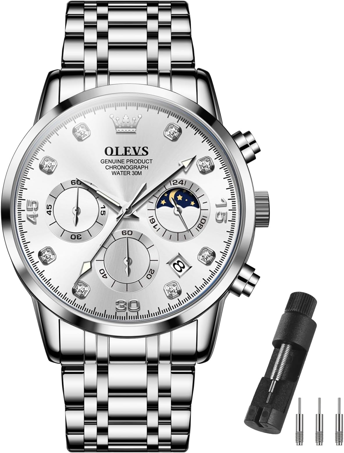 OLEVS Men's Wristwatch, Stylish, Popular, Quartz, Analog, Business Watch, Stainless Steel Band, Multifunctional, Waterproof, Casual Watch, 2889G-BB, Bracelet type,classic,business,fashion