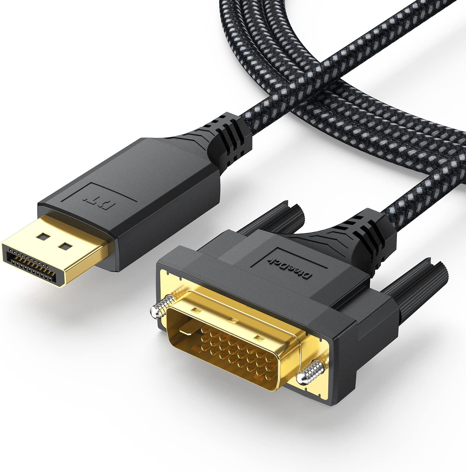 DisplayPort to DVI Cable 6ft, Display Port to DVI-D/I Cord Braided, Gold-Plated Male to Male 1080P@60Hz, only One-Way Direction Video for Computer Laptop Graphics Card Monitor Projector HDTV