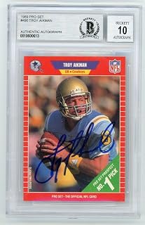 Troy Aikman 1989 Pro Set Autograph Card #490 - BAS 10