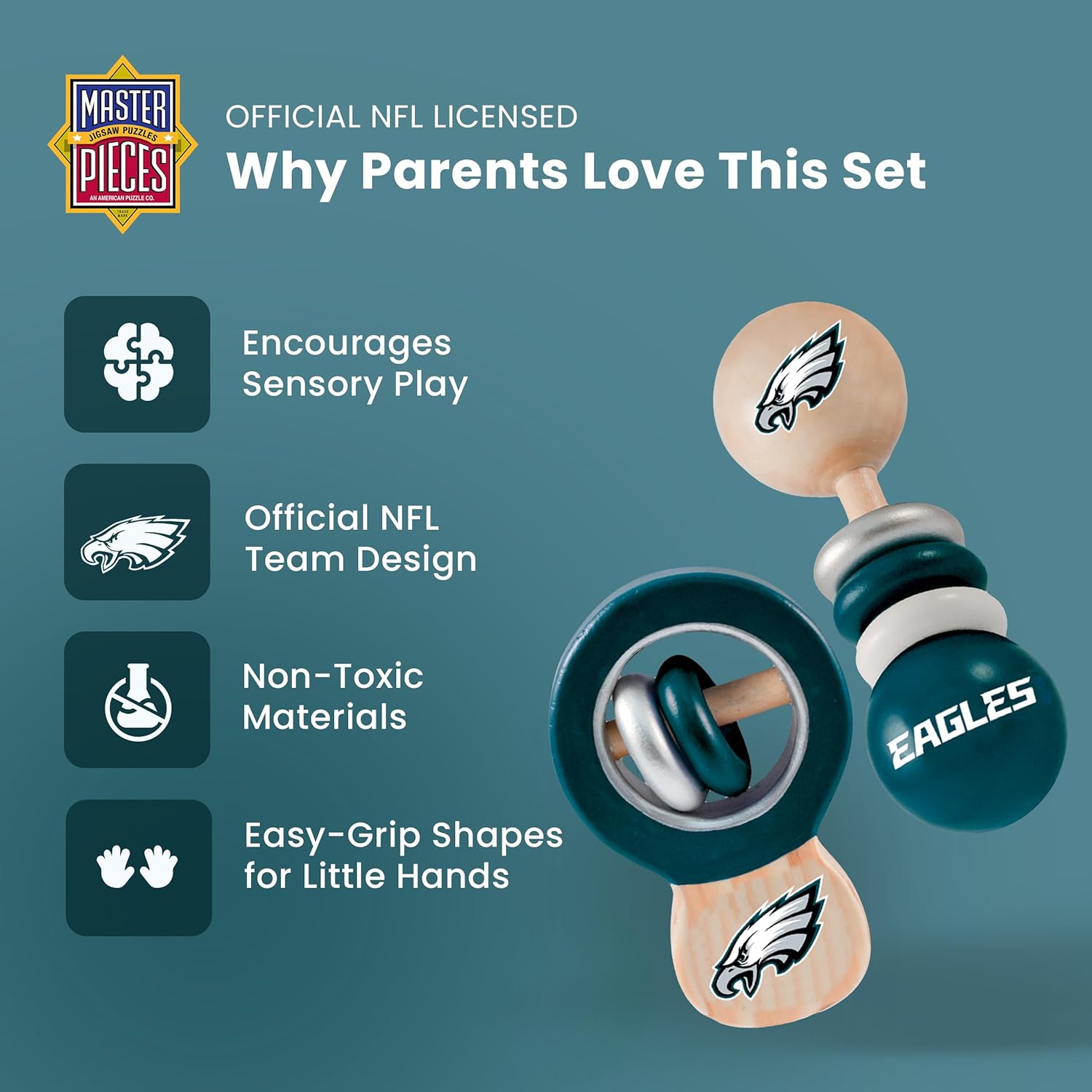 Baby Fanatic Wood Rattle 2 Pack - NFL Baltimore Ravens, Officially Licensed Baby Toy Set - Baby - Image 4