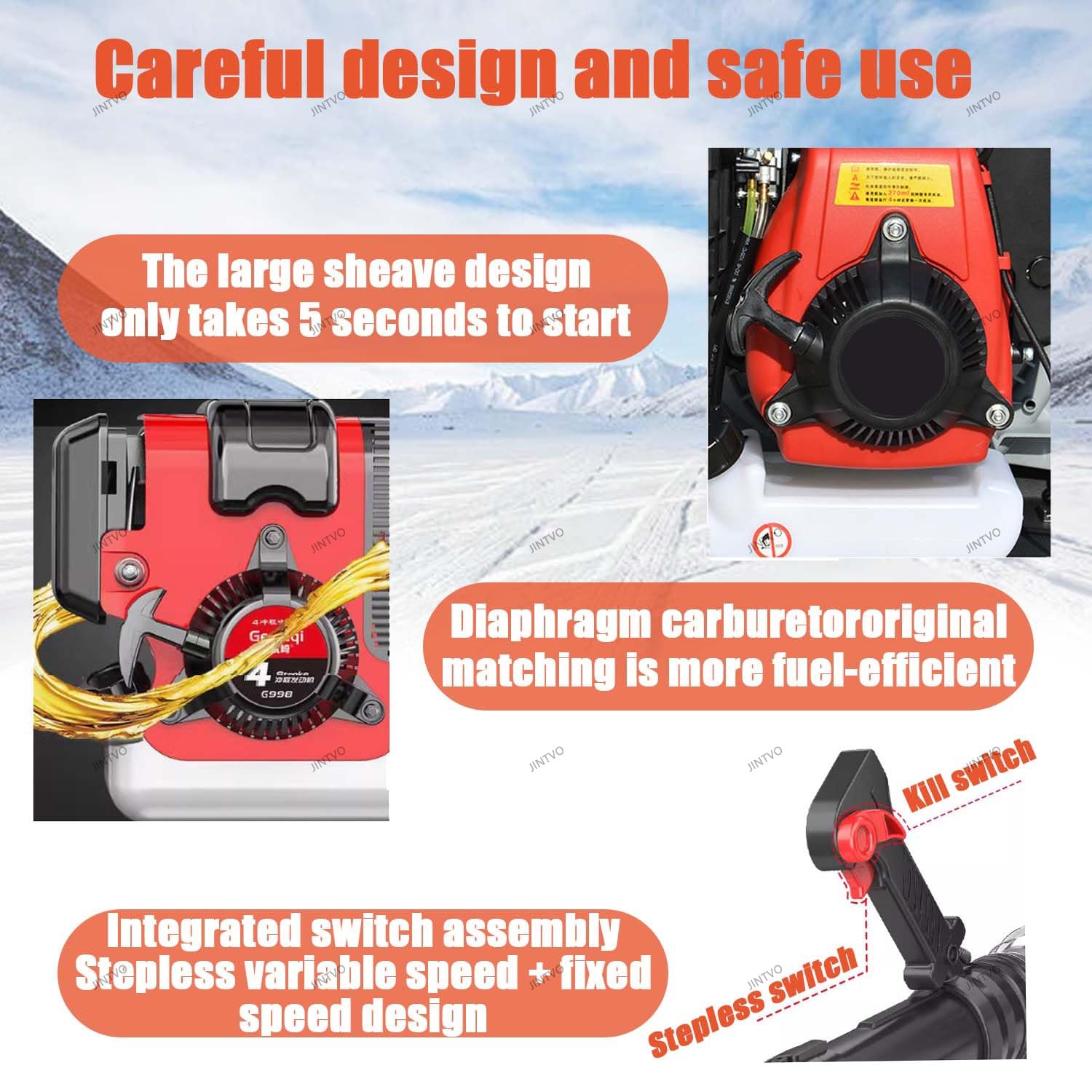 Soplador De Mochila De Gasolina De 4 Tiempos, Soplador De Hojas Y Nieve De Alta Eficiencia, No Requiere Mezcla De Combustible, Gran Volumen De Aire para Limpieza De Hojas En El Jardín(Red)
