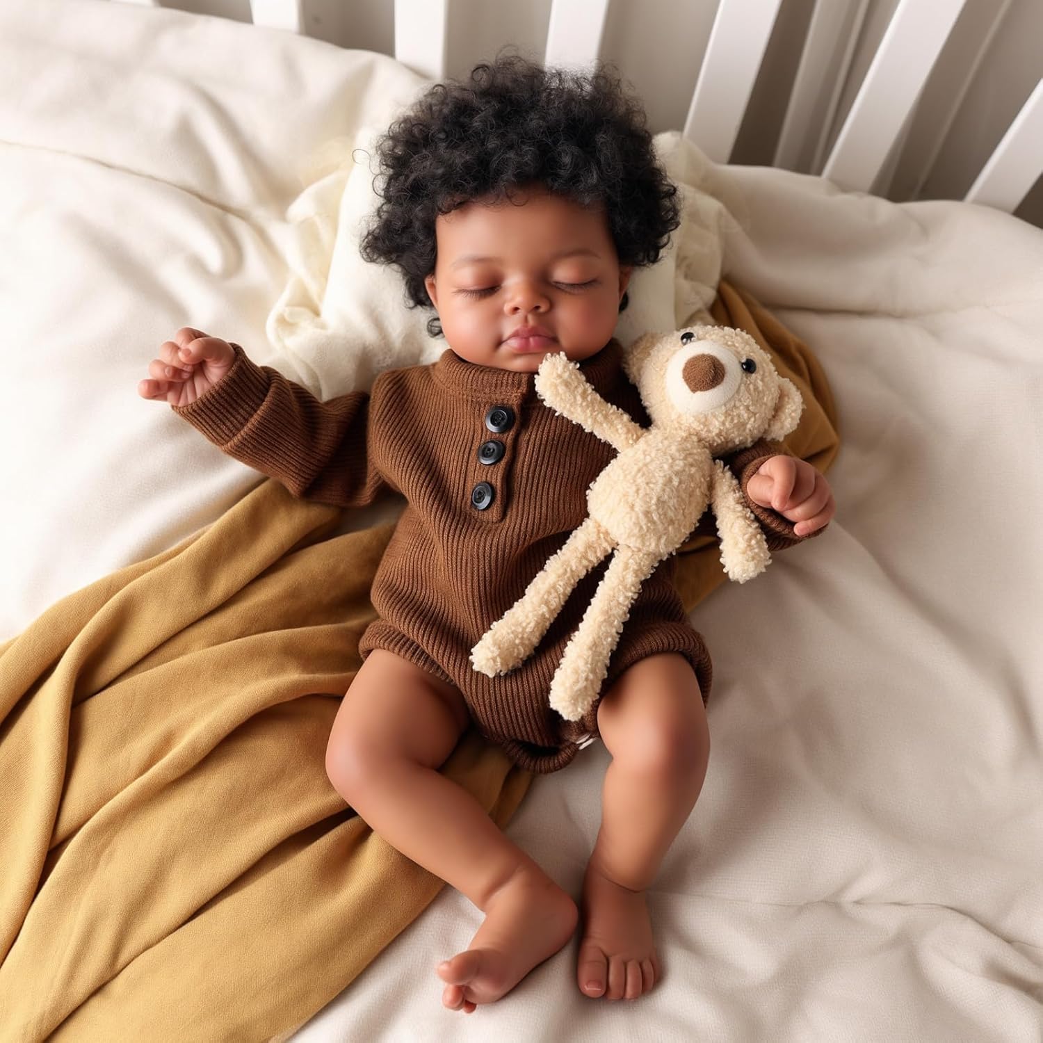 BABESIDE Black Reborn Baby Dolls, 17 Inch Realistic Black Newborn Lifelike Real Life Baby Dolls Soft Vinyl & Cloth Body with Feeding Kit Gift Box for Kids Ages 3+