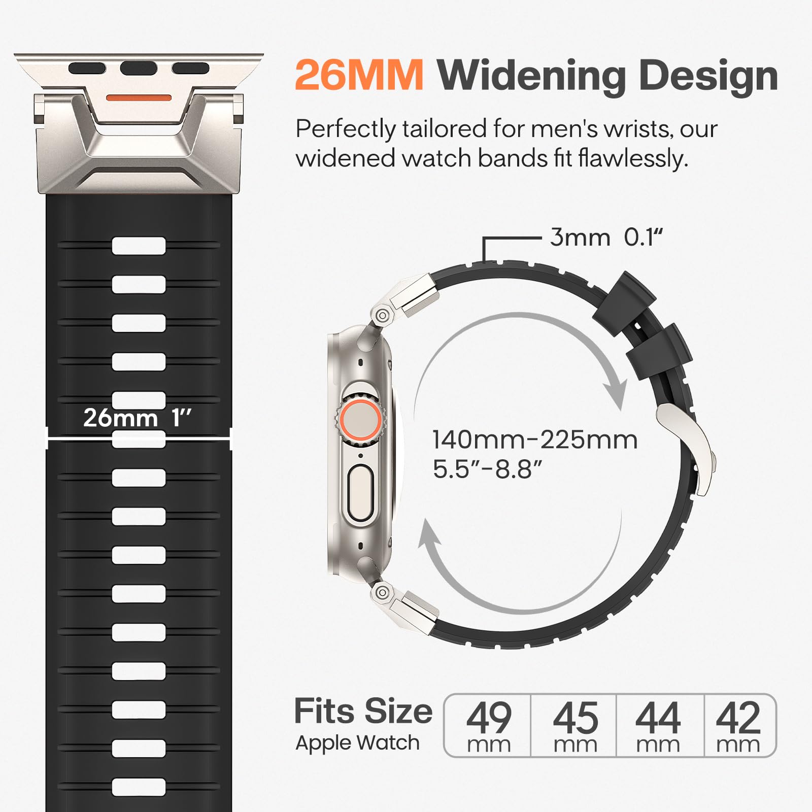 Goton for Apple Watch Band for Apple Watch Ultra 2 49mm, Apple Watch Bands for men 45mm 44mm 42mm Series 9 8 7 6 SE 5 4 3 2 1, Sturdy Metal Connector Comfort Silicone Bands for iWatch Accessories