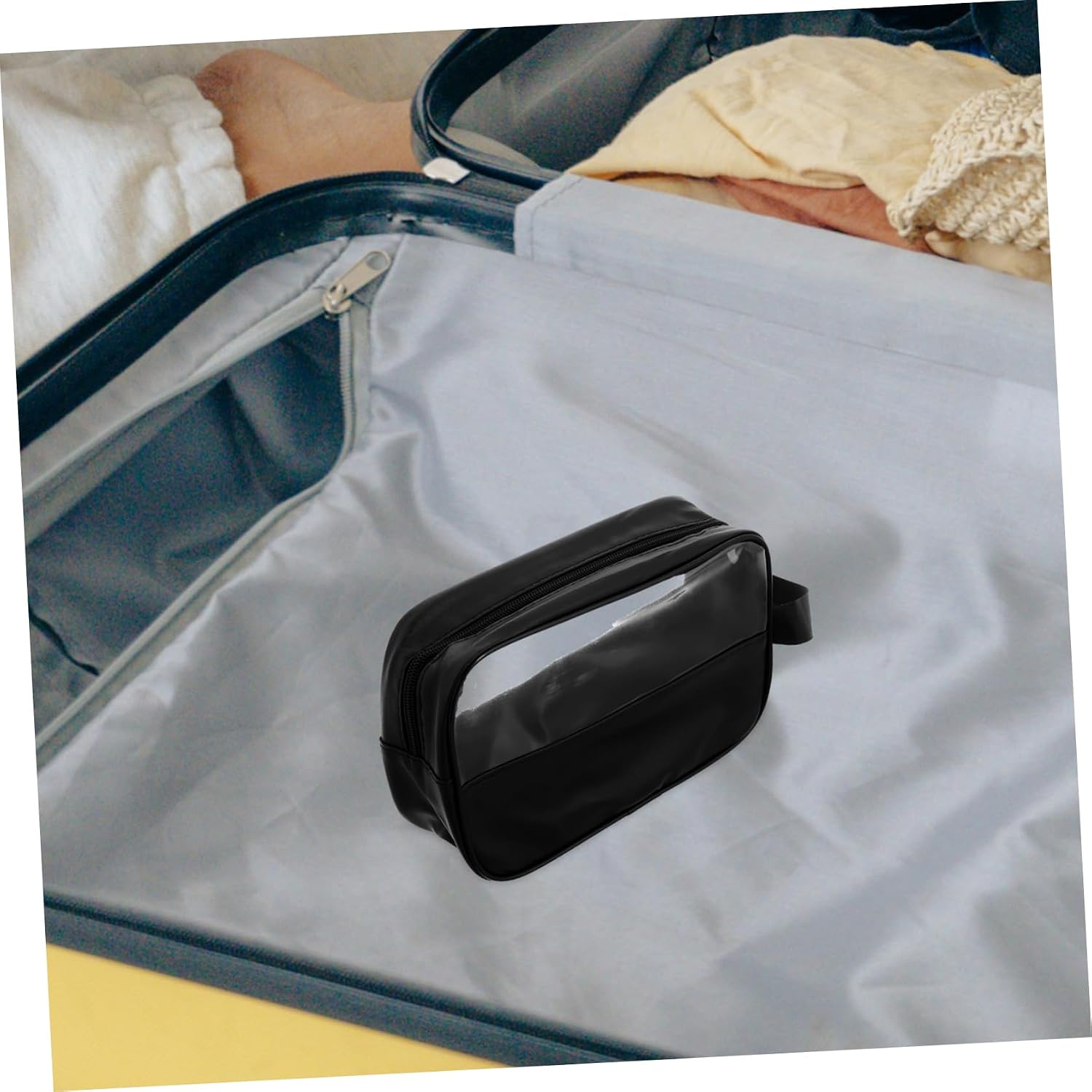 3pcs Black PVC Cosmetic Bag Set, Waterproof Portable Travel Organizer image 4