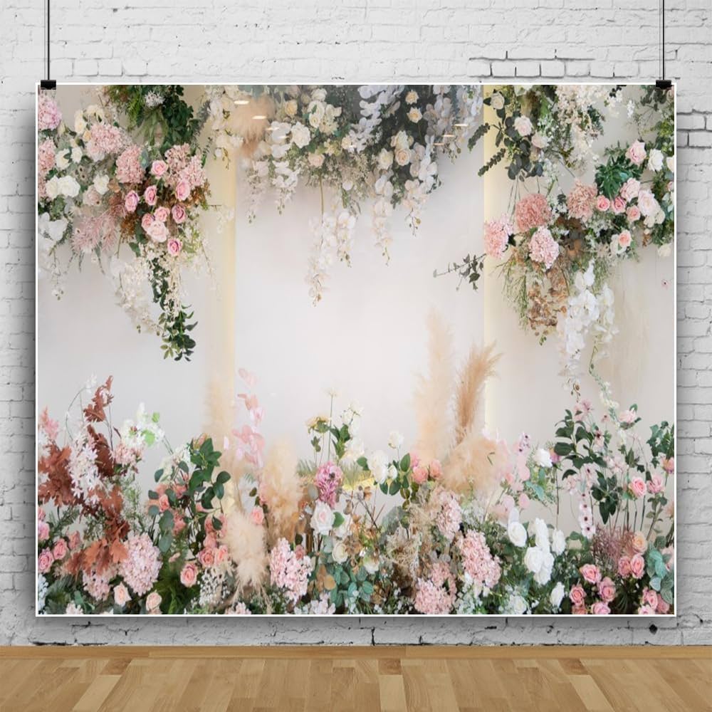 ウェディング フォトブース ピンクフラワー Amazon | 花柄ウェディング背景幕 ブライダルシャワー ホワイト