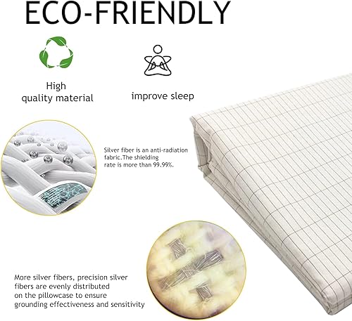 Miniatura 2 de Sábanas de tierra con fibra plateada y algodón orgánico, sábanas conductivas para cama con cable de conexión a tierra de 15 pies, conexión a tierra
