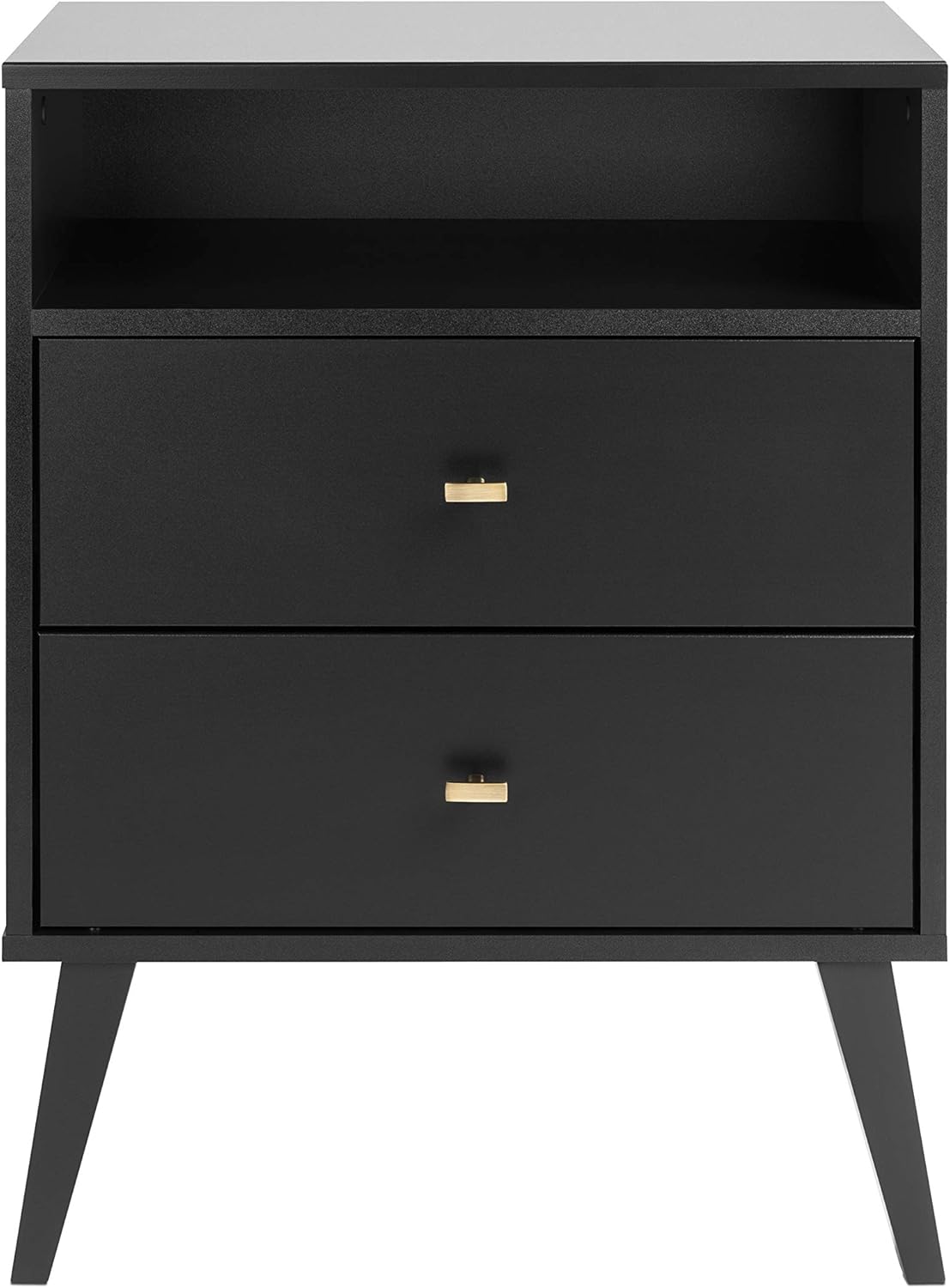Prepac Milo Mid-Century Modern Nightstand, 2-Drawer with Open Shelf, Black : Home & Kitchen
