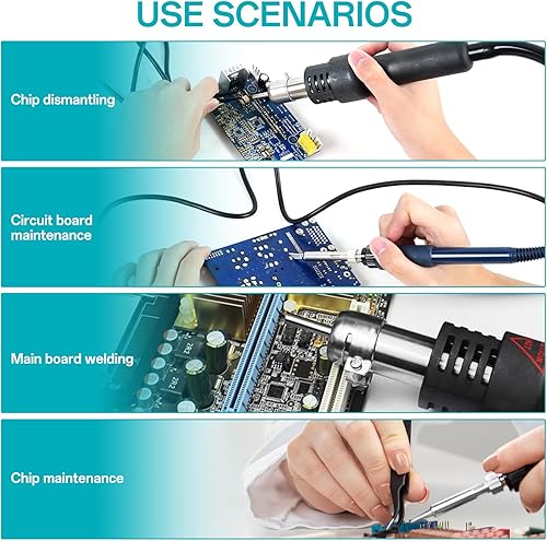 Miniatura 7 de BK701D Estación de soldadura de 700 W, estación de soldadura y retrabajo de aire caliente 2 en 1, estación de soldadura segura SMD ESD, kit de