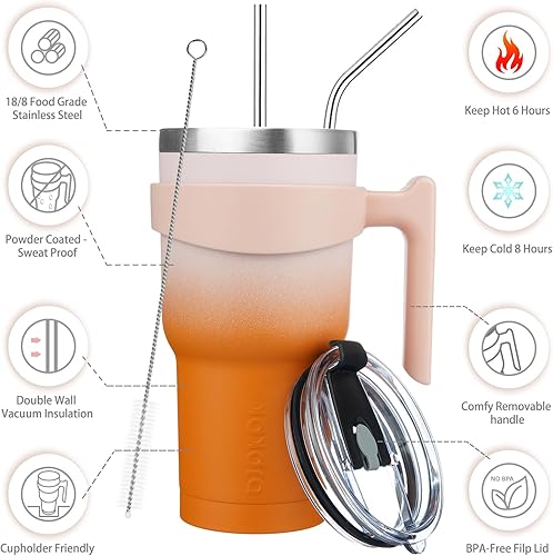 Miniatura 300 de BJPKPK 30 oz Tumbler With Handle And Straw Stainless Steel Insulated Tumbler Cups For Water Or Ice Coffee,Blood Moon