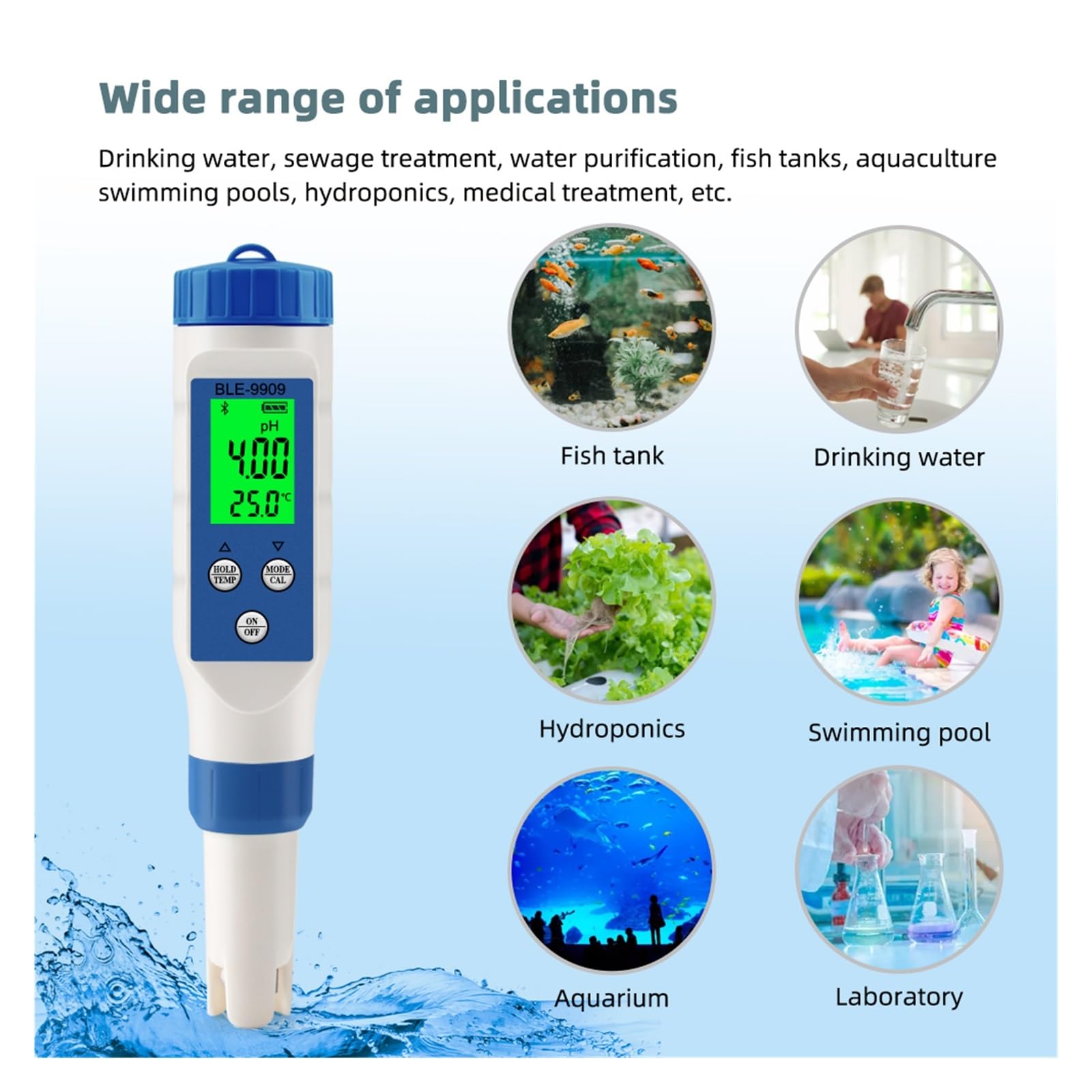 Tester PH Acqua Qualità PH EC TDS TEMP Misuratore di salinità Tester digitale della qualità dell'acqua potabile Monitor online intelligente Controllo APP for piscina dell'acquario(PH EC TDS Temp)