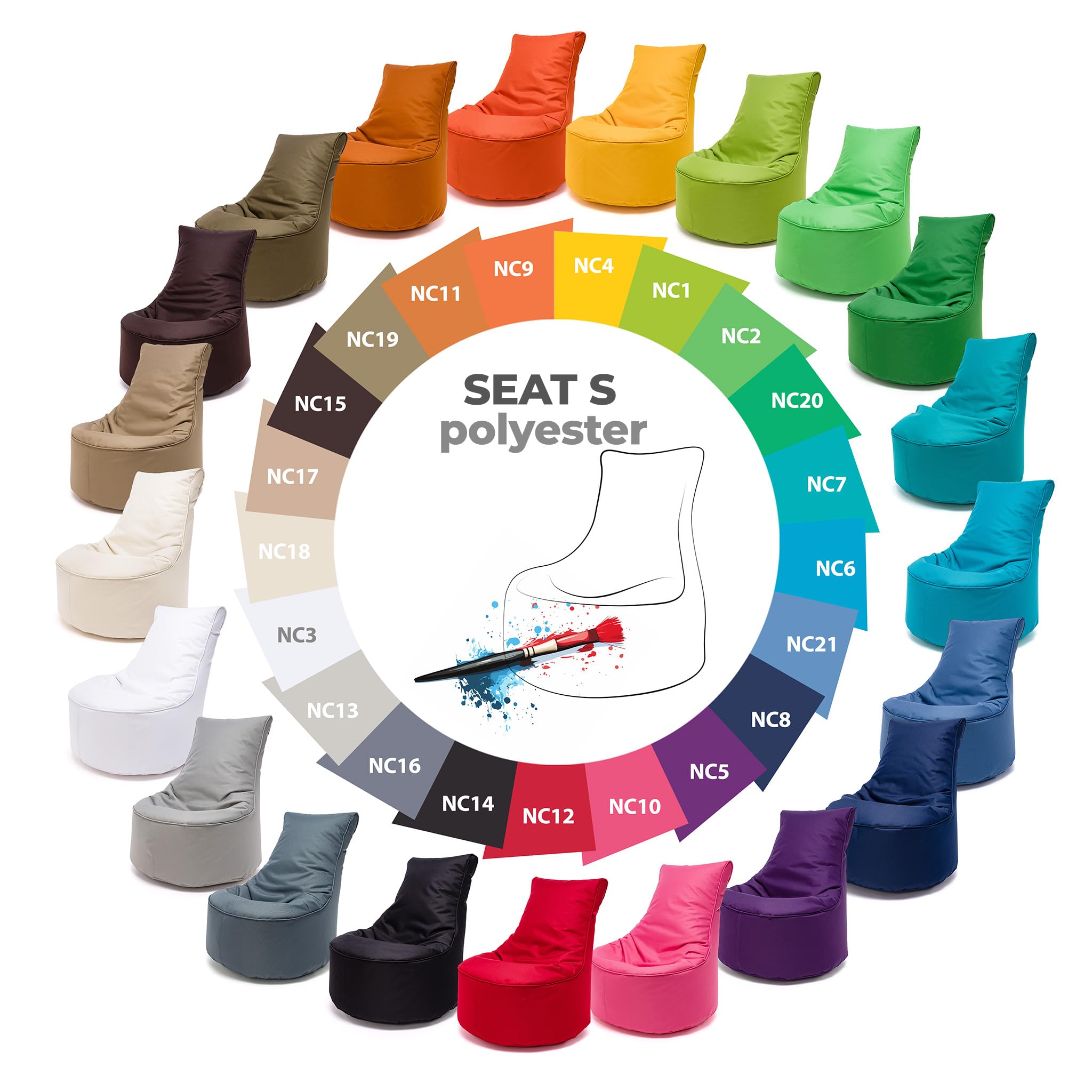Ecopuf Seat S - Puf con respaldo alto - Dimensiones: 65 x 75 cm - Tejido de poliéster completo