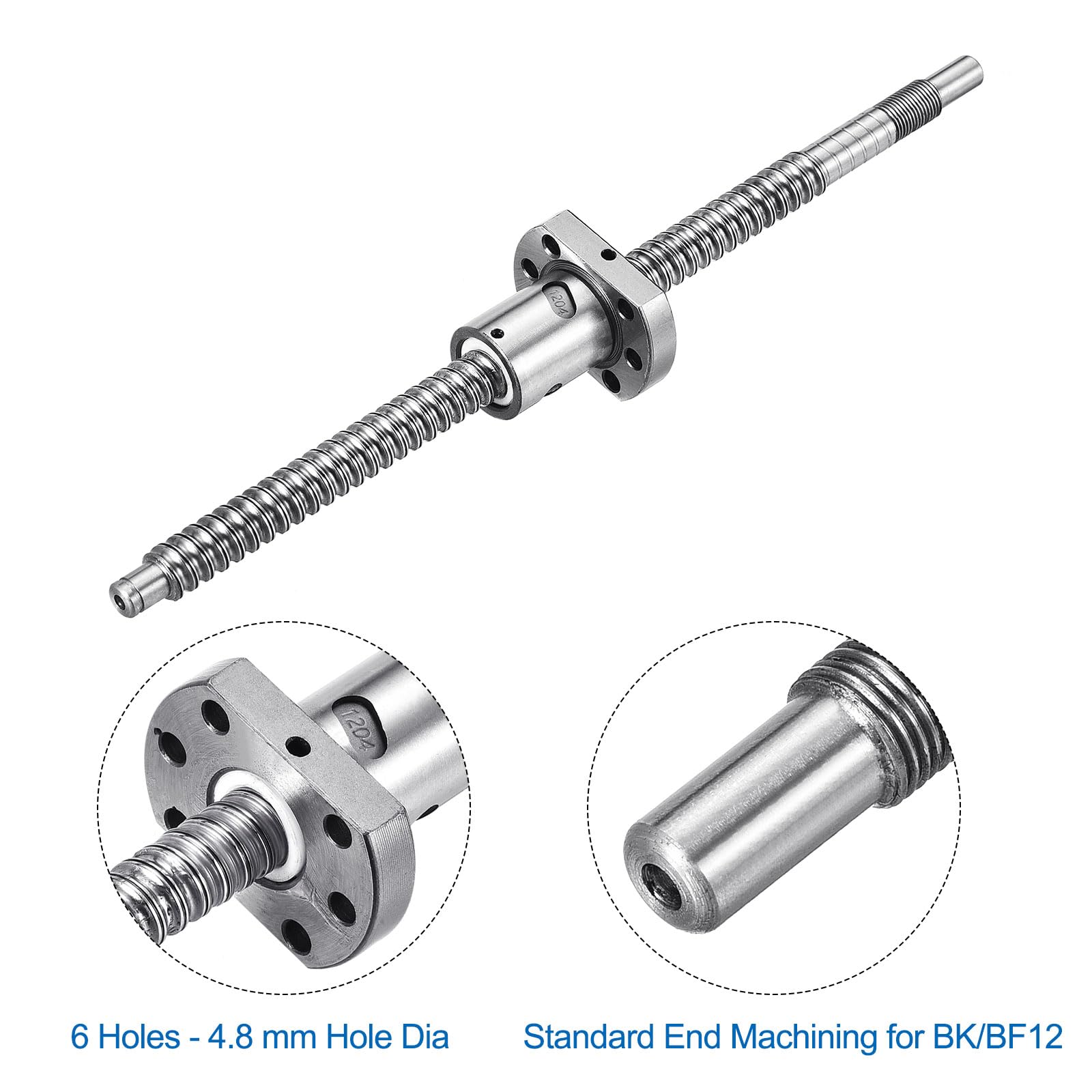 QUARKZMAN Vis à billes SFU1204 (Diamètre 12mm, Pas 4mm, Longueur 250mm) avec écrou de vis à billes Kit de vis à billes anti-jeu standard Usinage d'extrémité pour pièces de machine CNC