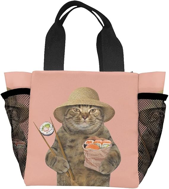 Amazon トートバッグ ランチバッグ かわいい 面白い 猫 ネコ 寿司 お弁当バッグ おしゃれ 手提げバッグ 食品収納 大容量 軽量 マザーズ バッグ 手提げ袋 肩掛けバッグ メンズ レディース エコバッグ 人気 出掛けバッグ 通勤 通学 プレゼント トートバッグ