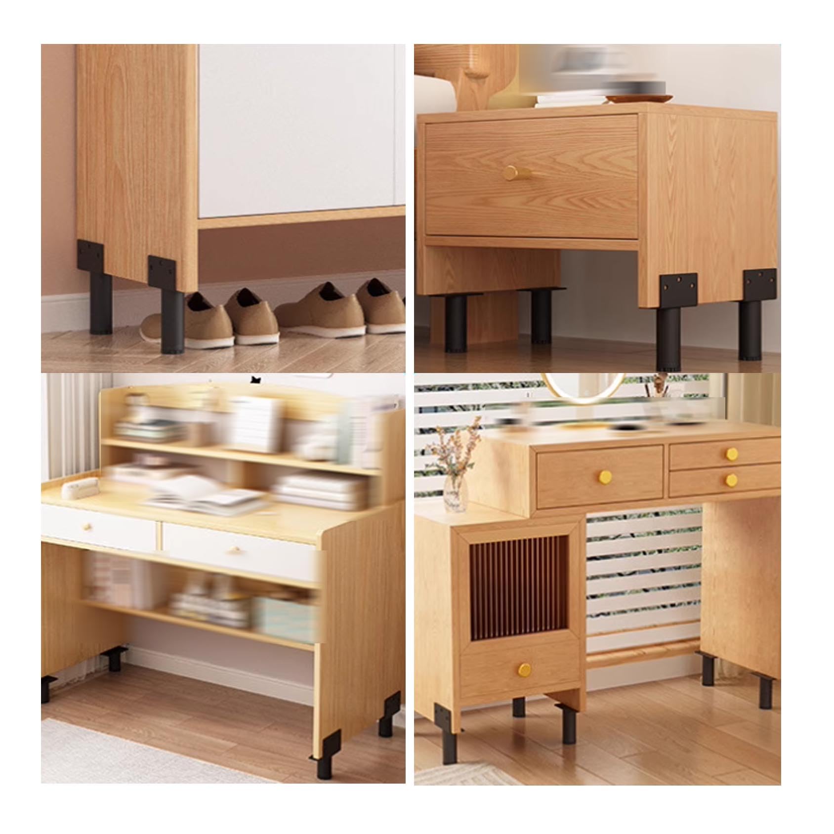 Patas ajustables de metal negro para muebles, paquete de 4 unidades de 30 cm de altura para sofá, cama, armarios, mesitas de noche y muebles de baño, patas de repuesto duraderas y elegantes
