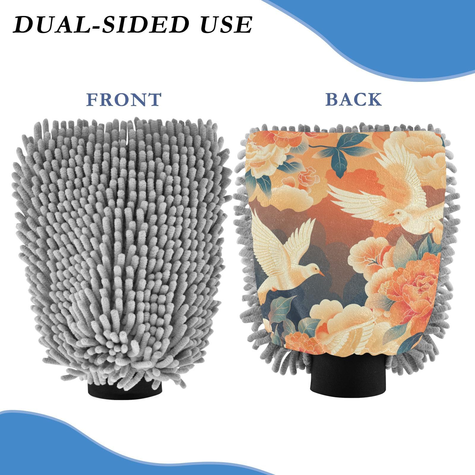 IOACIY Absorbent Microfiber Car Wash Drying Mitts, 2 Pack, Scratch-Free & Lint-Free, Rich Foam, Highly Absorbent, Double Sided, Wash Mitt Perfect for Car Washing, L, Bird (11)