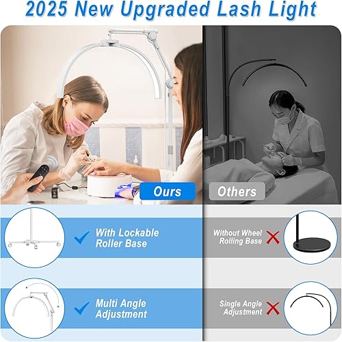 Miniatura 2 de CGBE Luz de pestañas para tecnología de pestañas lámpara de pestañas mejorada con base rodante de rueda, ángulo ajustable y altura, tecnología de
