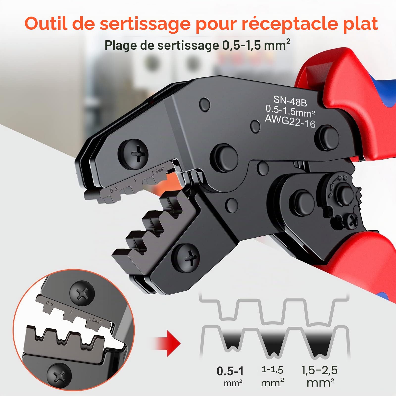 Preciva Pince à Sertir, 600 Terminals Sertissage Wire Crimpers Support 0.5-1.5mm2, Pinces Professionnelles Outil à Sertir