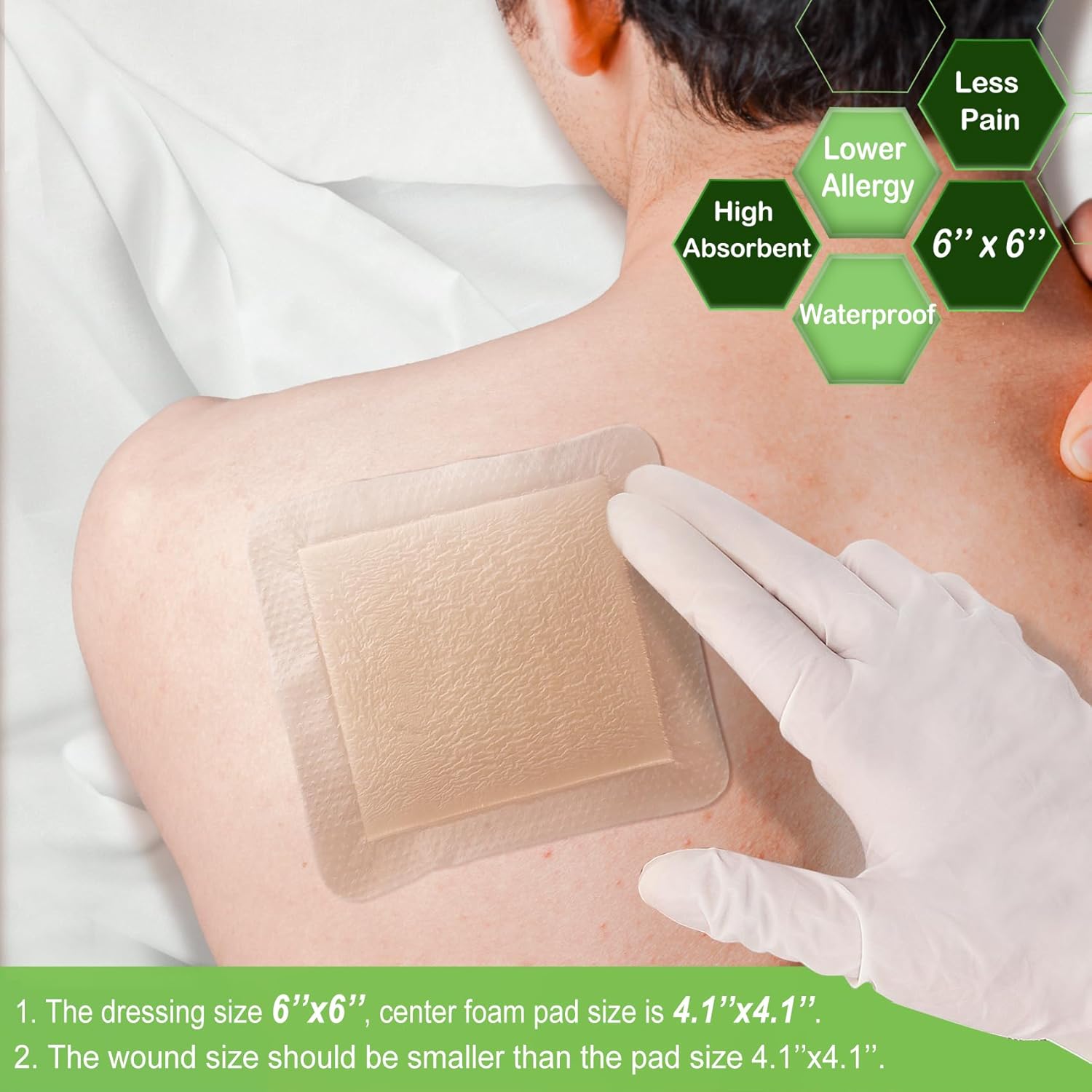 Silicone Adhesive Foam Dressing with Gentle Border 6''x6'', 10 Packs for Bed Sore Leg Ulcer, High Absorbency Waterproof Silicone Wound Bandages by NeuHeils