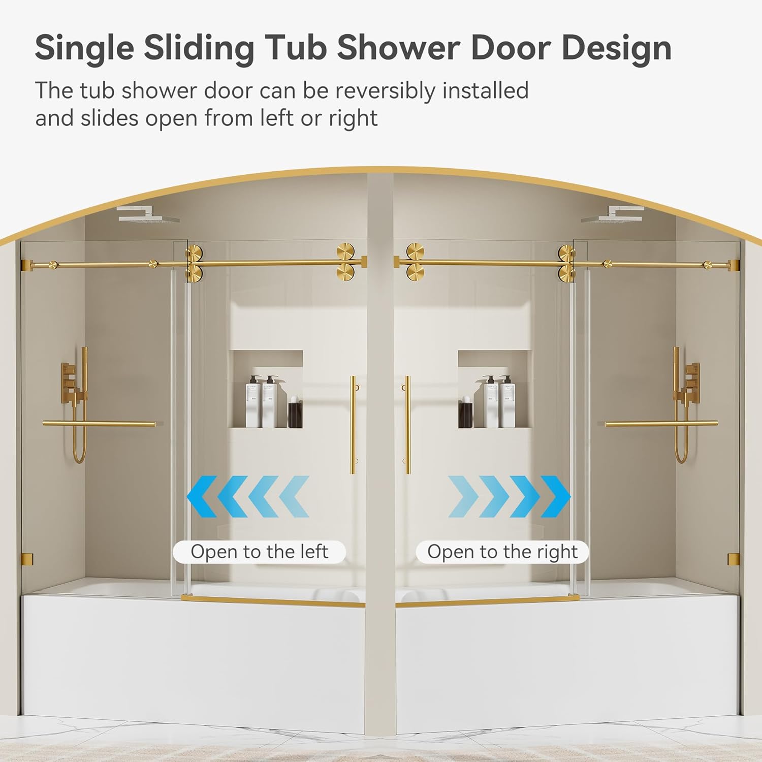 56"-61" W x 60" H Frameless Tub Shower Door, Frameless Single Sliding Tub Door,Shower Door with 3/8" SGCC Tempered Glass & Nano Coating,304 Stainless Steel Hardware,Walk-in Shower Door