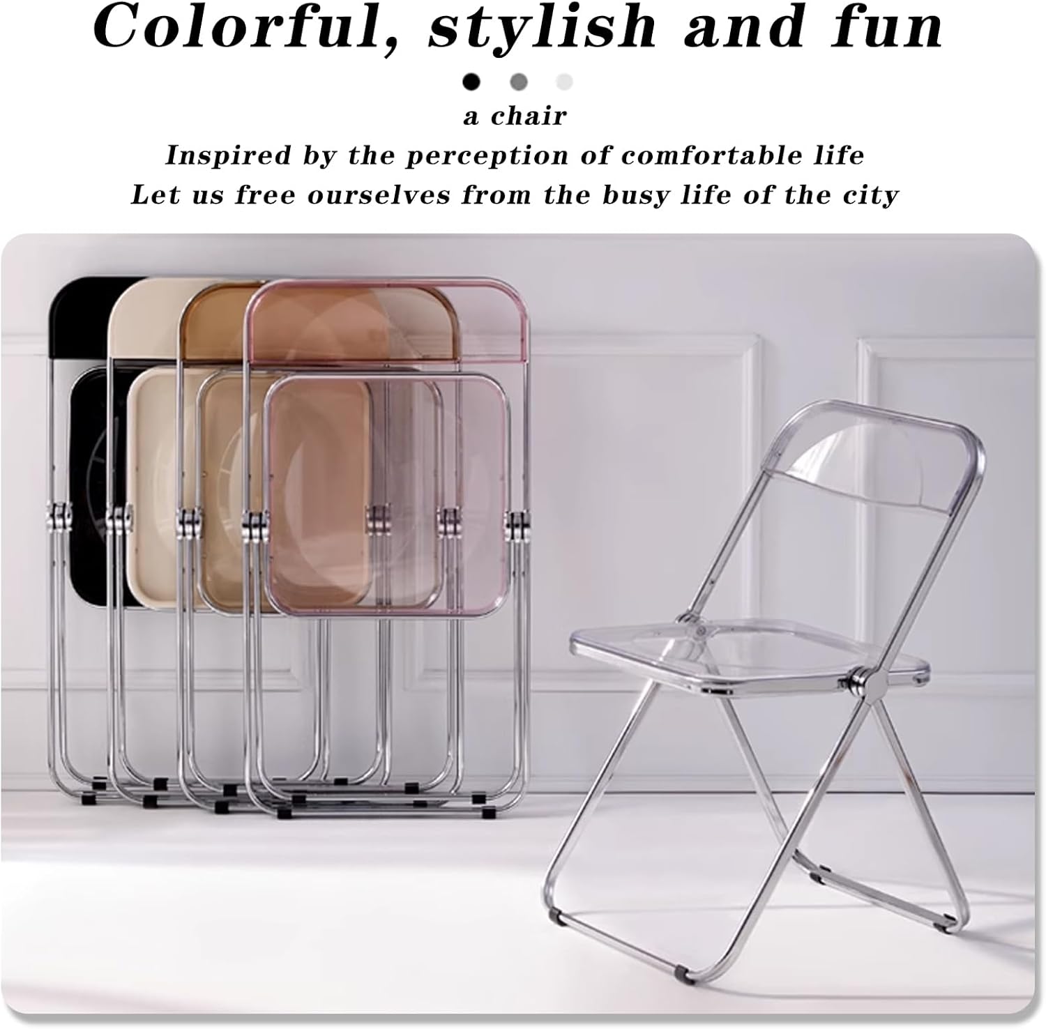 Lightweight Acrylic Folding Chair, Family Folding Dining Chair, Balcony Leisure Chair with backrest, Stackable Folding Chair for Living Room, Lounge