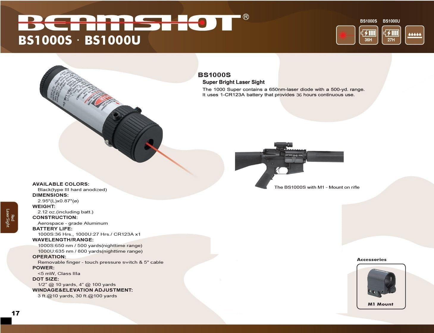 BEAMSHOT BS1000S/B-M1 Super Bright Red Lasersight (*Battery and M1 Rail Mount - Included!) : Laser Sights : Sports & Outdoors