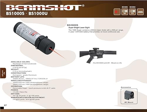 Miniatura 8 de BEAMSHOT BS1000SB-M1 luz láser roja súper brillante (* Batería y montaje en riel M1 - incluido!)