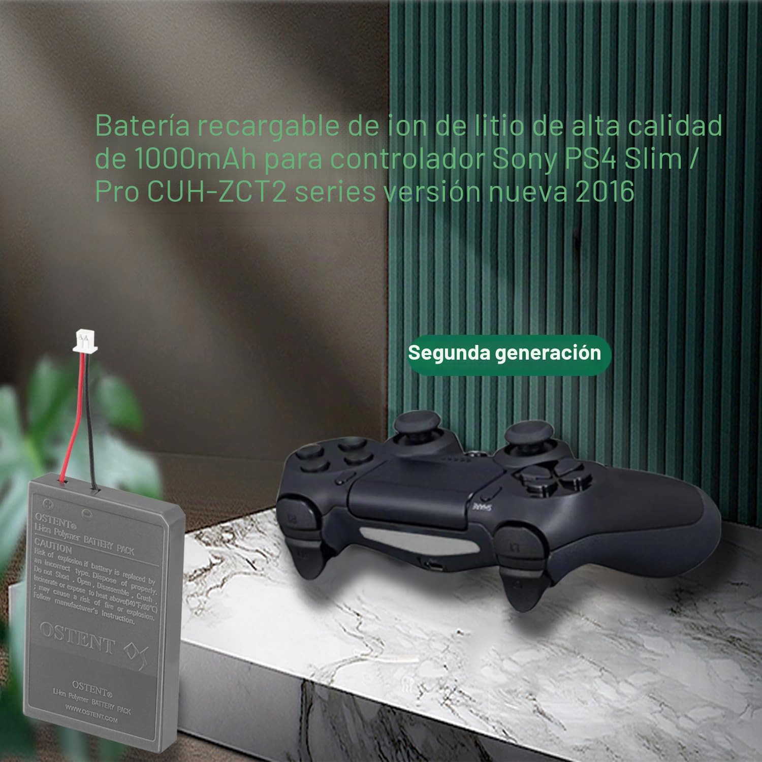 OSTENT 1000mAh 3.65V 3.7Wh Recargable Li-Ion Batería de Repuesto para Sony PS4 Pro/Slim CUH-ZCT2 Serie Bluetooth Wireless Dual Shock Controller Segunda Generación Nueva Versión Pequeño Conector