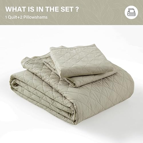 Miniatura 6 de SahSahCasa Juego de edredón tamaño Queen, juego de ropa de cama 100% algodón, costuras con patrón de diamante, color sólido, elegante, ligero,