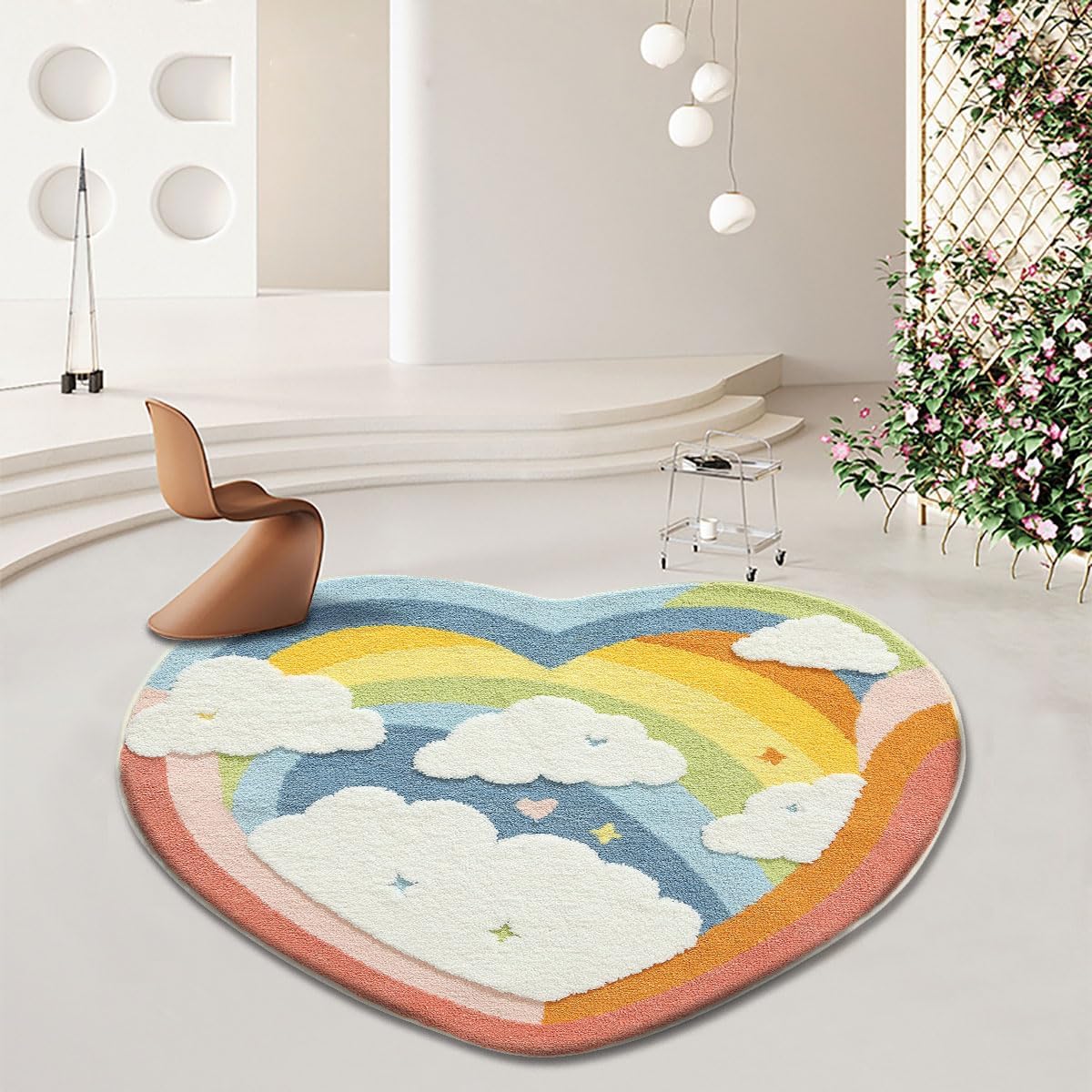 3.3' x 3.3' Round Shape Carpet Cute Floor Mat, Microfiber Mat Super Soft Shaggy Non Slip Area Rug for Living Room, Bedroom and Kids Play Room, Heart