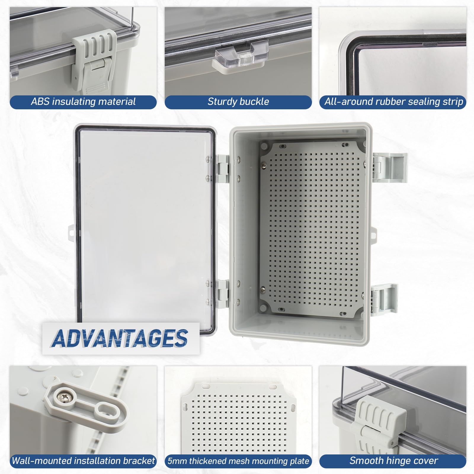 Verteilerkasten Aufputz, IP66 Elektrische Abzweigdose, Verteilerkasten Außen Wasserdicht, Anschlussdose Wasserdicht ABS, Schaltschrank Verteilerdose Stromkasten mit Montagezubehör, 30x20x17cm
