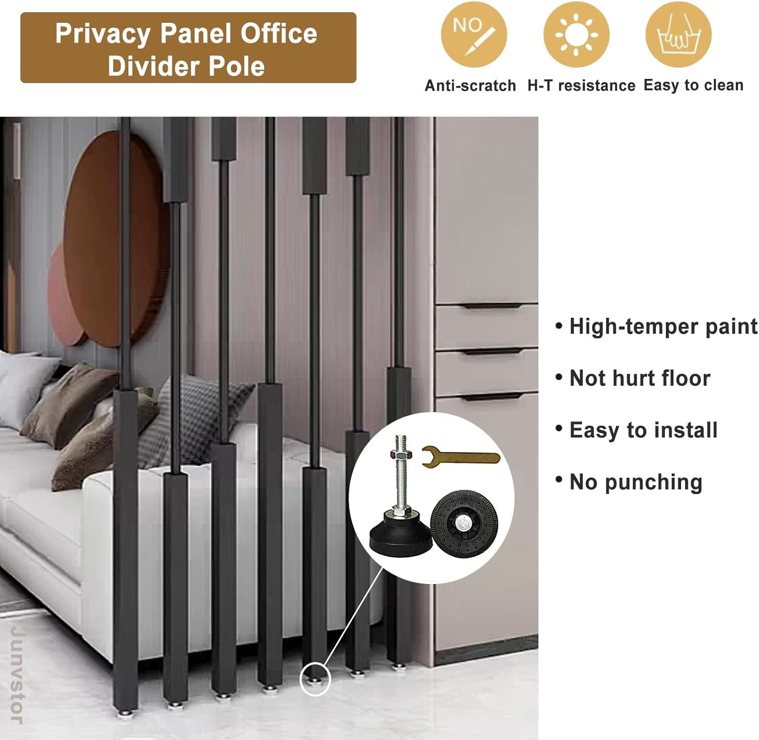 Paravent プライバシースクリーン、ルームセパレーター、自立型パーティション柱壁仕切りポスト、ブラックメタルスラットアイアンポ