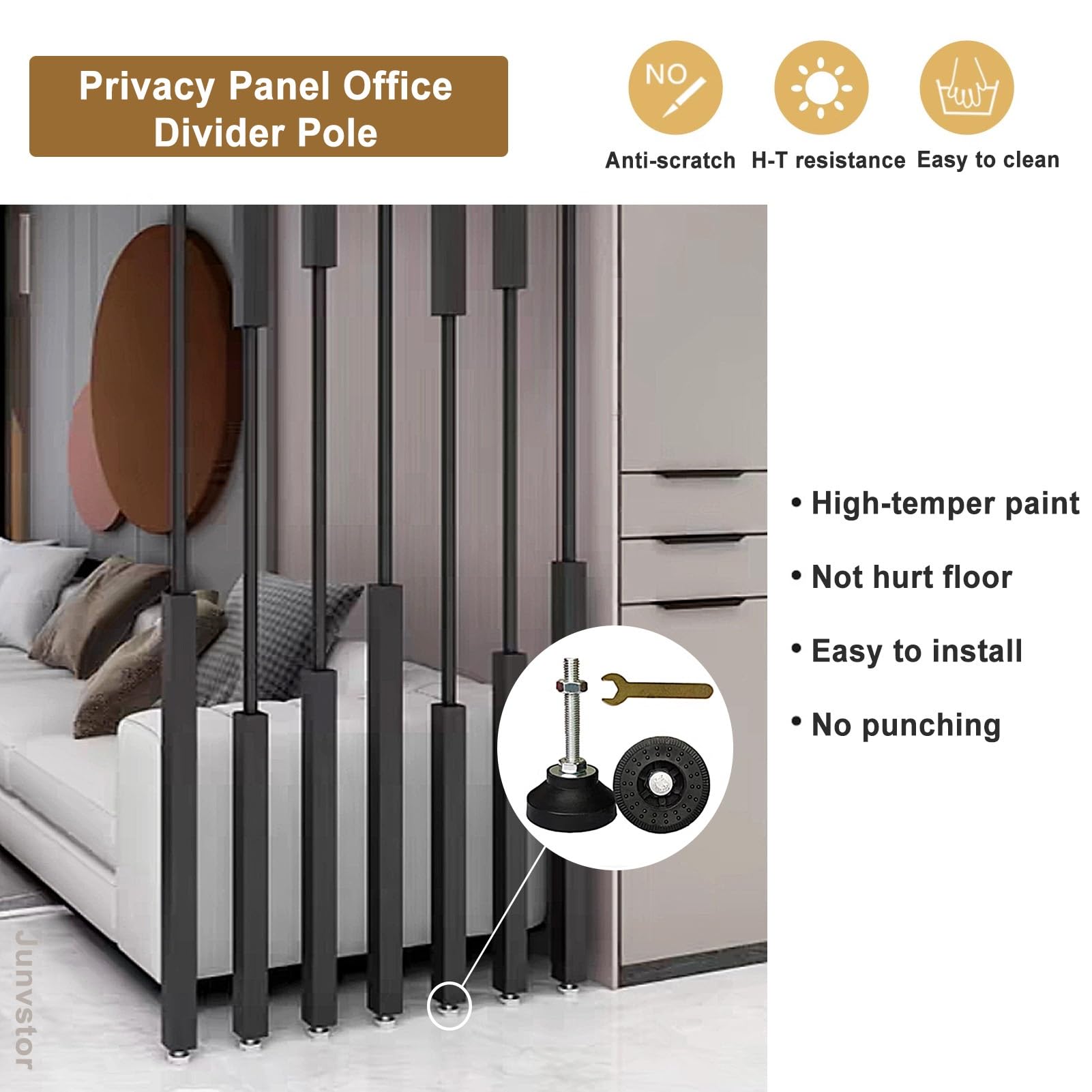 Separador de ambientes de listones de metal, separador de privacidad ajustable para espacios interiores, diseño de poste de hierro negro
