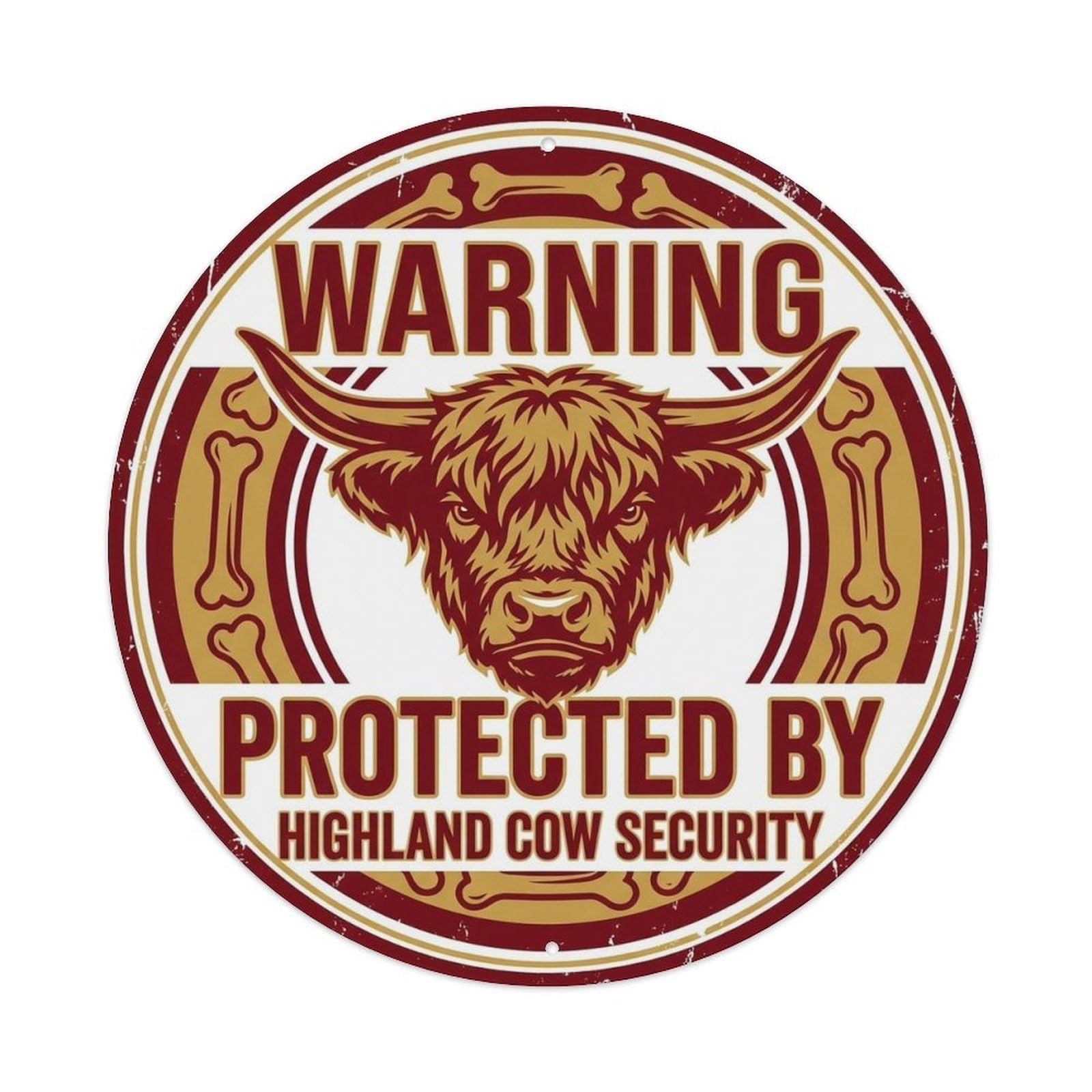 Highland Cow Security Warning Front Face Stamp Metal Tin Sign