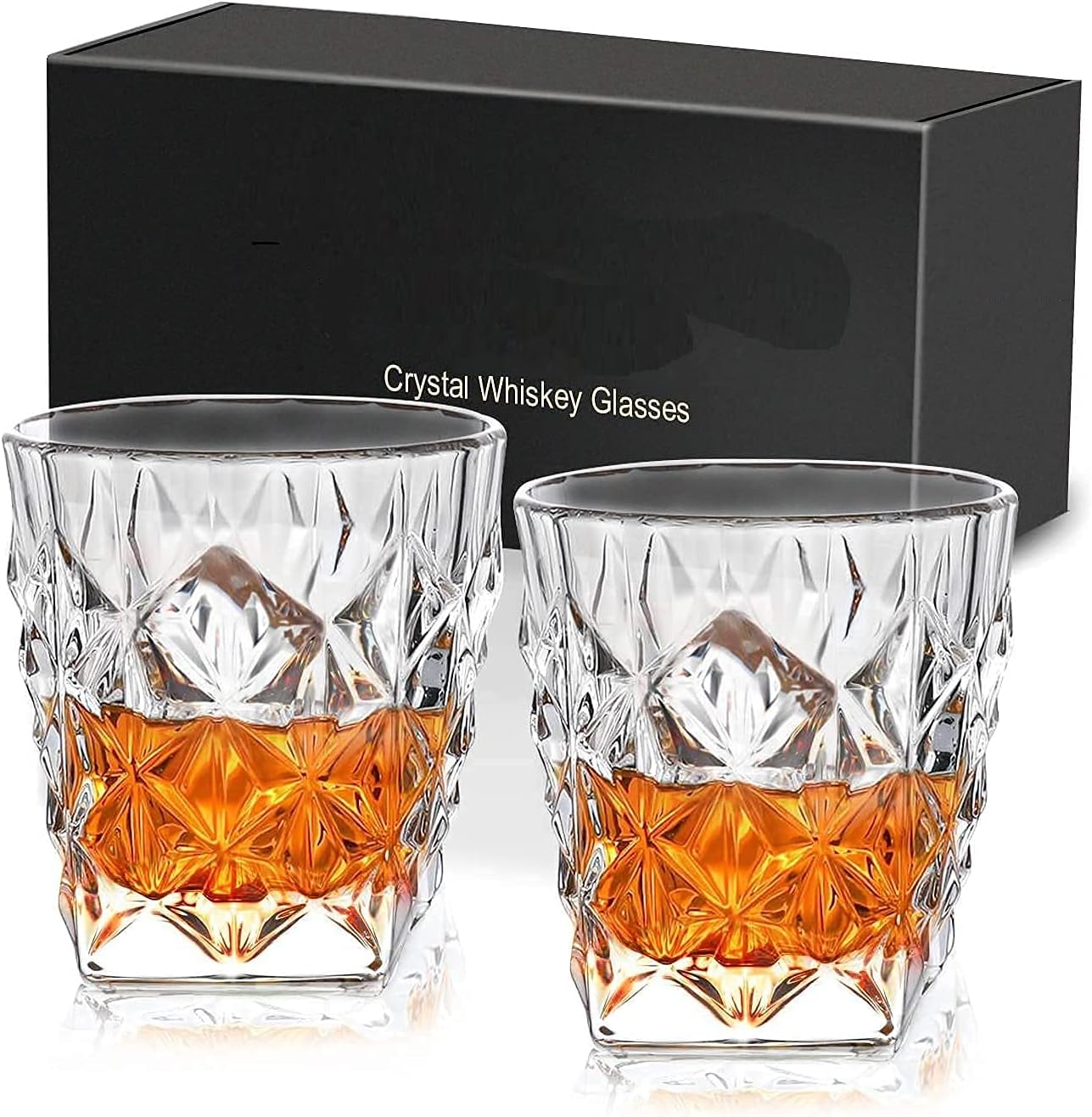 Domingo Hub® Whiskey Glass Crystal Diamond Cuts Shape 290 ML Set of 2 Whiskey Glass Juice Glass Drinking Glass Wine Glass Beer Glass Brandy Glass