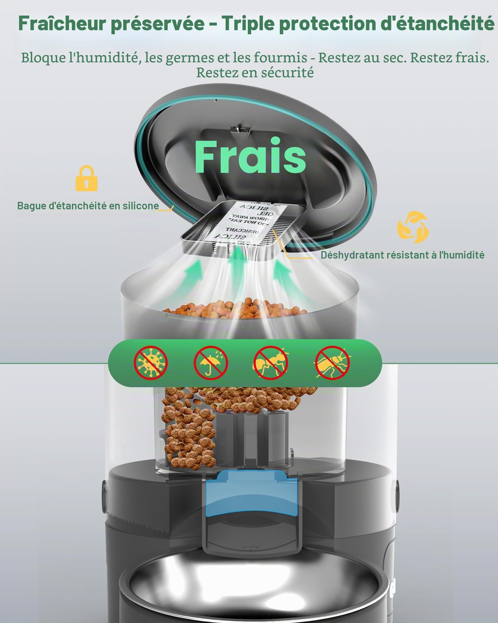 Gimars 5L Distributeur Croquettes Chat Automatique 2 Bols, Minuterie Programmable Gamelle Chat Automatique 1-6 Repas par Jour, Un Bouton Fonctionnement Facile pour Chien avec Enregistreur Vocal 10S