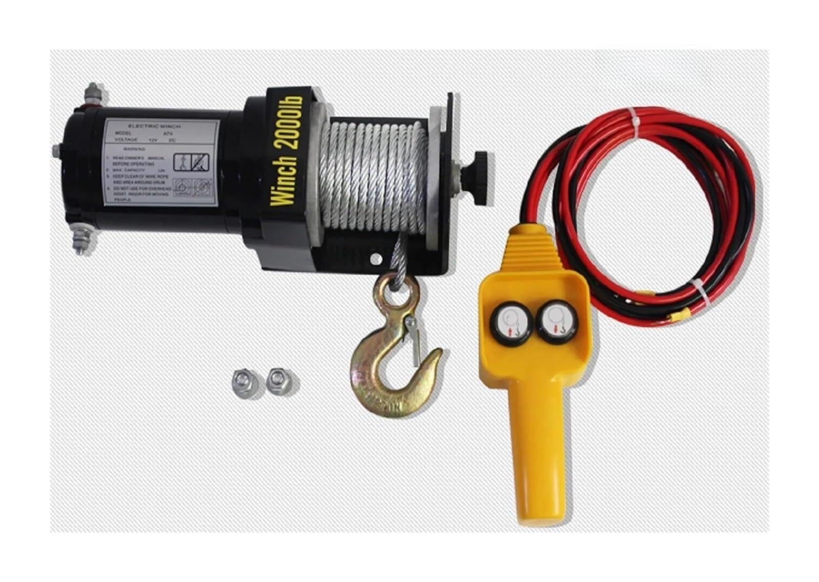 Cabrestante eléctrico de 2000 LB y 12V con cable de acero para remolque de coche