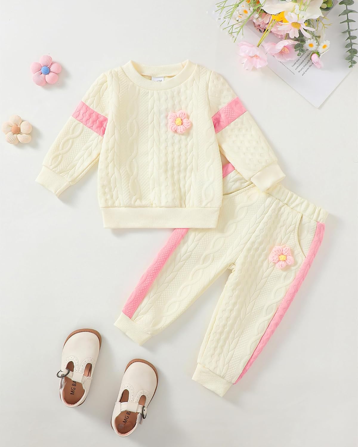 Kucnuzki Baby Toddler Girl Clothes Fall Winter Sweatshirt Pants Set 6M-3T image 2