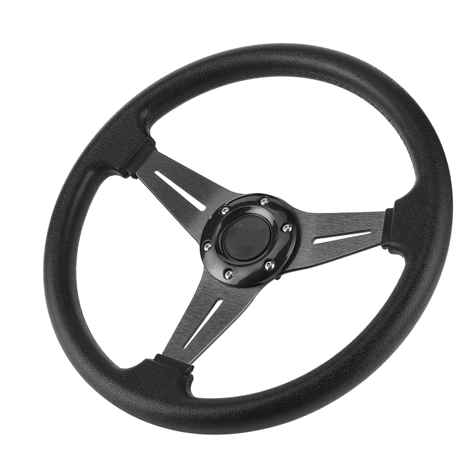 Kierownica wyścigowa 350 mm |14-calowy uniwersalny zamiennik do samochodów driftowych i modyfikowanych |Bezpieczny chwyt Uchwyt z PU/Lekki stop/Łatwa instalacja (Black)