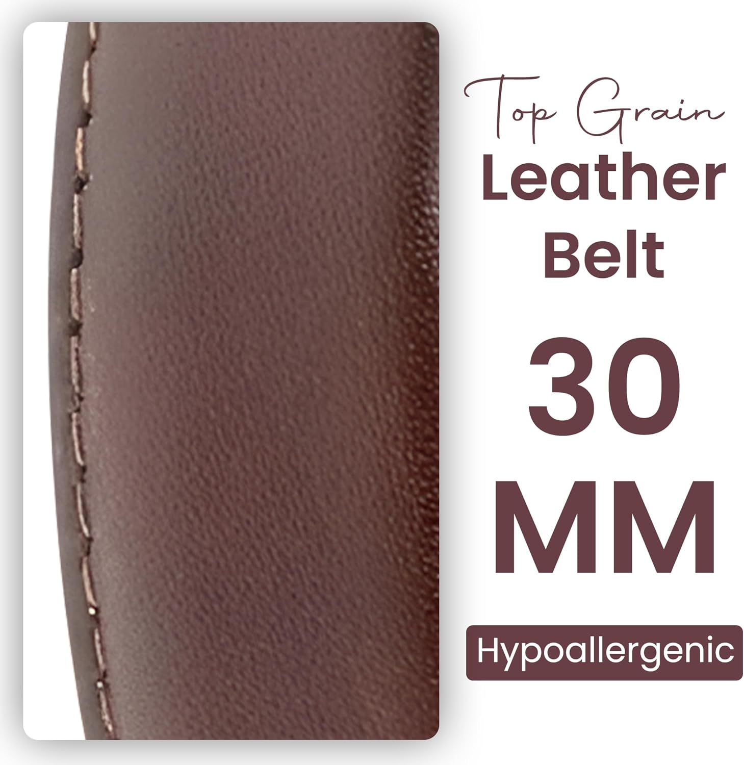 1 1/8” Top Grain Leather Belt 30mm| 100% Metal-Free | TSA Friendly, Hypoallergenic, Airport Friendly