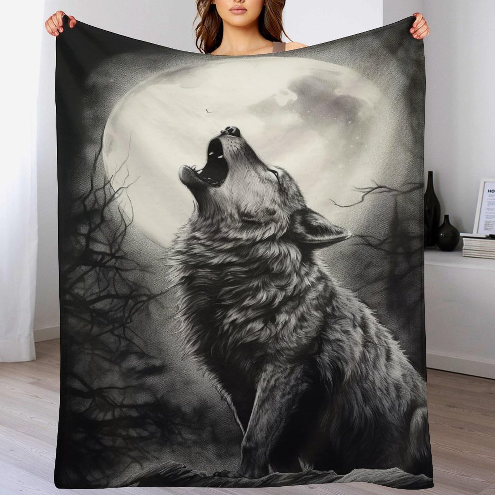 Couverture loup flannel douce cadeau parfait pour lit et canapé
