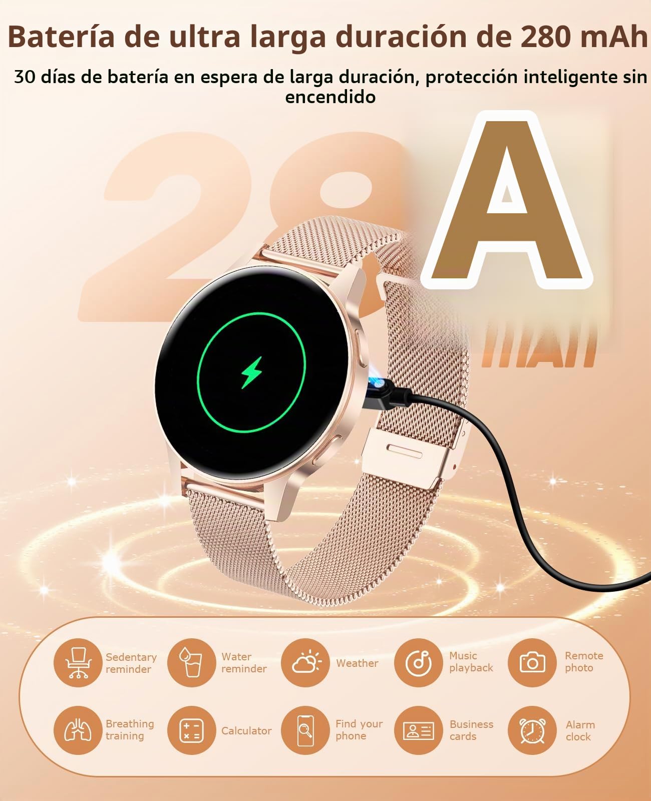 SLOKSFil Reloj Inteligente Mujer 1.27”HD Pantalla Táctil Completa Smartwatch Mujer con Llamadas Bluetooth, 24H Frecuencia Cardíaca Monitor Sueño,100+ Modos Deportes para iPhone Android (Oro Rosa)