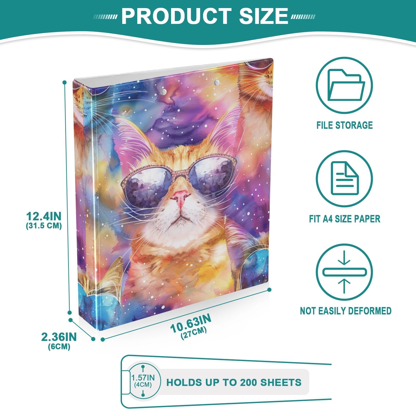 Cat Wears - Raccoglitore a 3 anelli, 3,8 cm, rotondo, contiene 200 fogli con 3 tasche interne in PVC trasparente, per scuola e ufficio