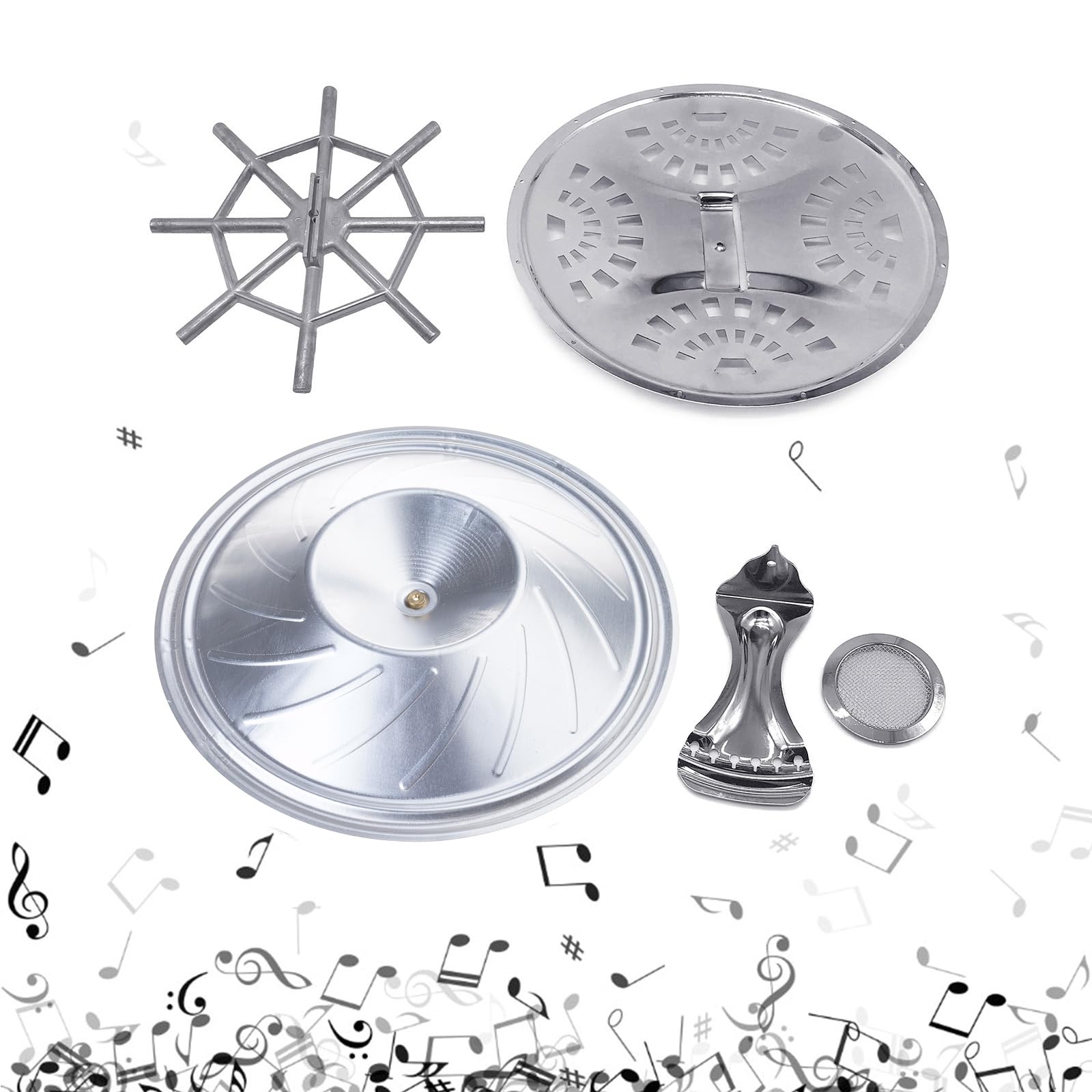 Dobro - Set di 5 pezzi di ricambio per chitarra dobro, coni soundhole schermate, cordiera, ponte, sella per chitarra Dobro, set di 5 accessori