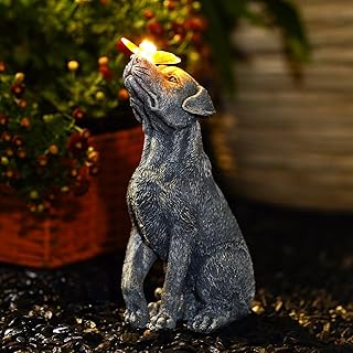 Garden Statue Dog Figurine Decor β Outdoor Decoration with Butterfly for...