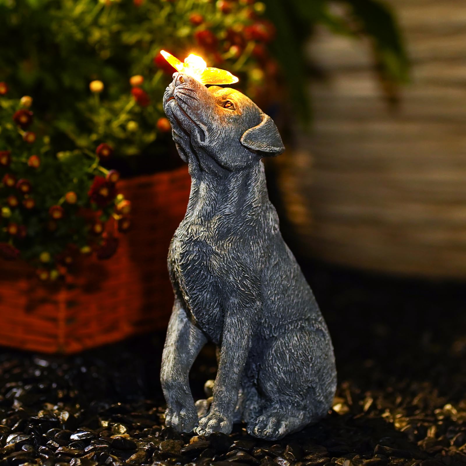 Garden Statue Dog Figurine Decor – Outdoor Decoration with Butterfly for Garden Yard Lawn Home Decor Outside : Christmas Memorial Gifts for Women Mom Grandma