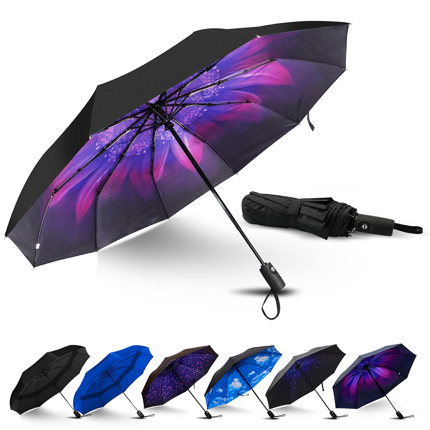 LLanxiry Compact Travel Umbrella, Windproof UV Protection Mini Folding Umbrellas for Rain Small Portable Umbrella for Travel Outdoor Use